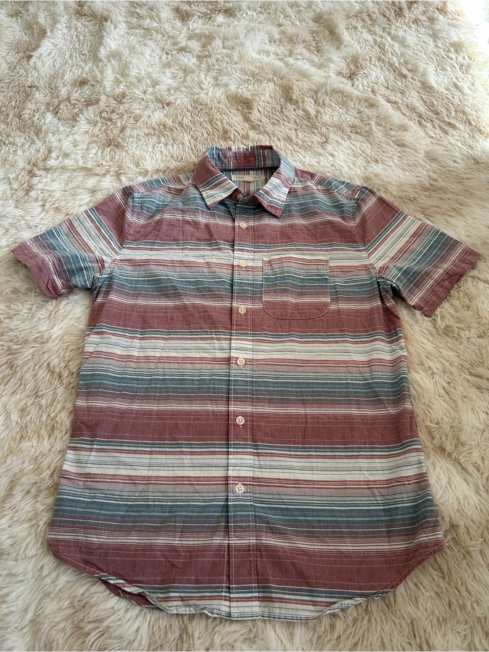Aeropostale Striped Short-Sleeve Button-Down Shirt - Burgundy, Blue, White